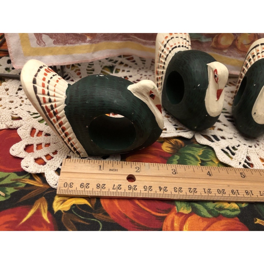 Vtg Hand painted Wooden Turkey Birds Napkin Ring Holders Set of‎ 4 Thanksgiving - Picture 6 of 15